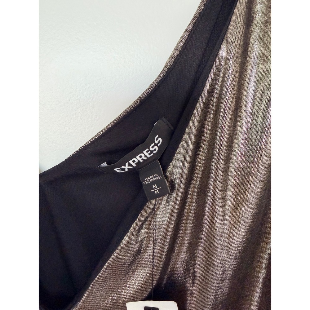 Express Metallic Silver Gold V-Neck Long Sleeve Bodysuit Medium NWT - Picture 5 of 5